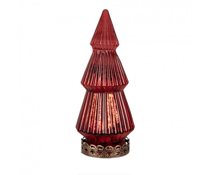Červený skleněný dekorační svítící stromek LED Tree - Ø 7*16 cm Clayre & Eef