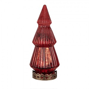Červený skleněný dekorační svítící stromek LED Tree - Ø 7*16 cm 