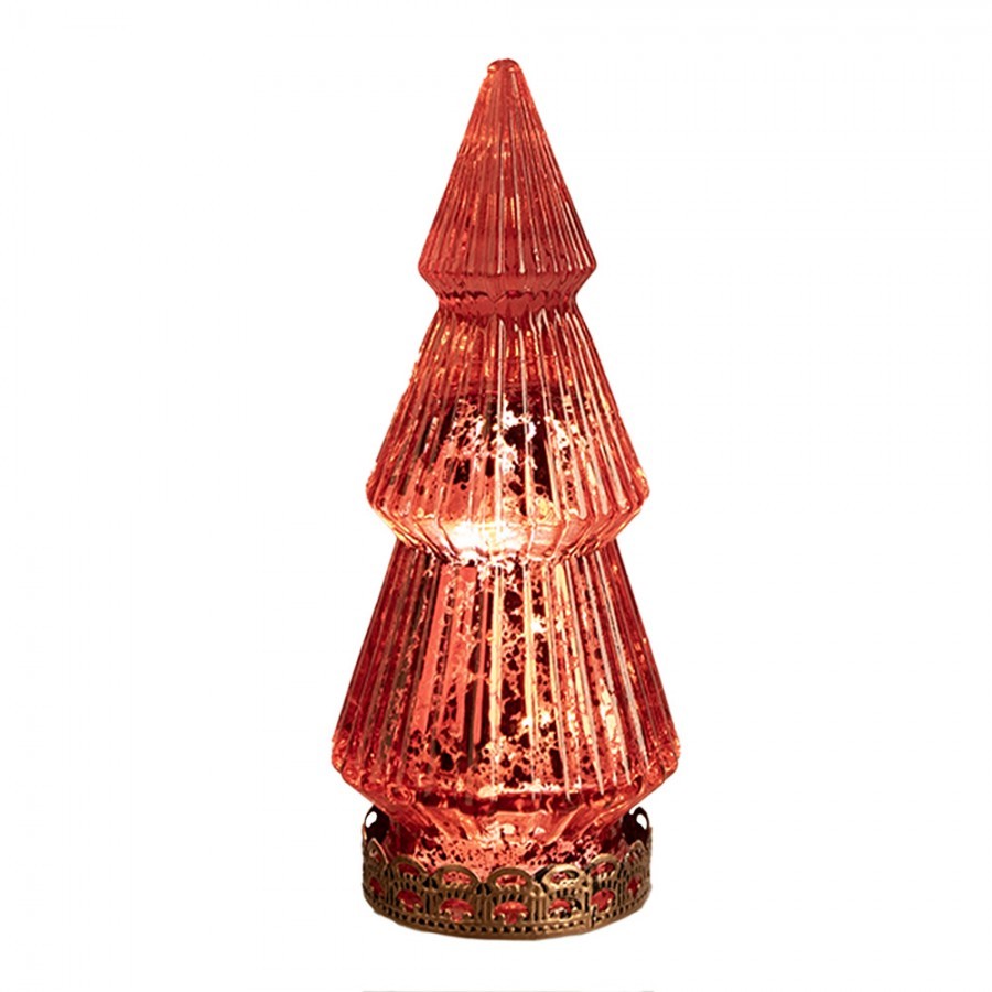 Červený skleněný dekorační svítící stromek LED Tree - Ø 7*16 cm Clayre & Eef Červený skleněný dekorační svítící stromek LED Tree - Ø 7*16 cm Clayre & Eef