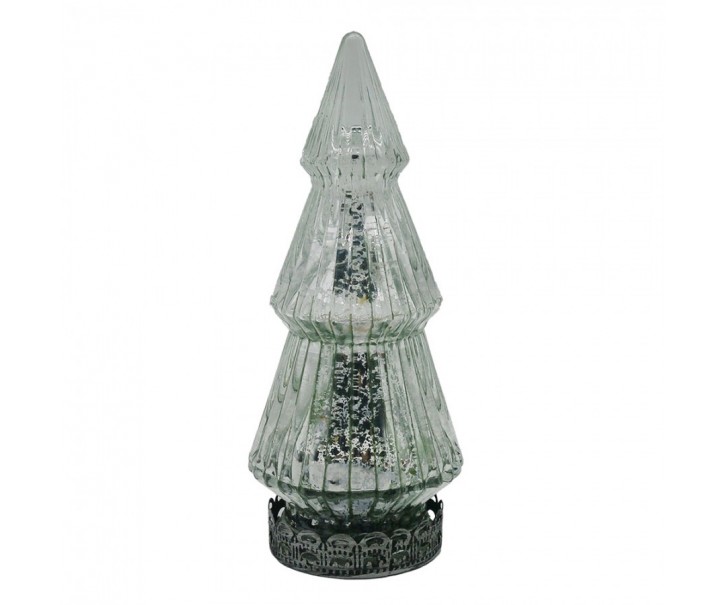 Stříbrný skleněný dekorační svítící stromek LED Tree - Ø 7*16 cm Clayre & Eef