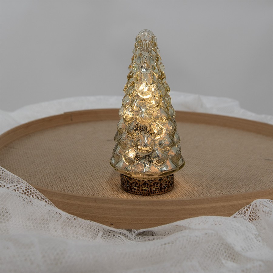 Zlatý skleněný dekorační svítící stromek LED Tree - Ø 8*16 cm Clayre & Eef Zlatý skleněný dekorační svítící stromek LED Tree - Ø 8*16 cm Clayre & Eef