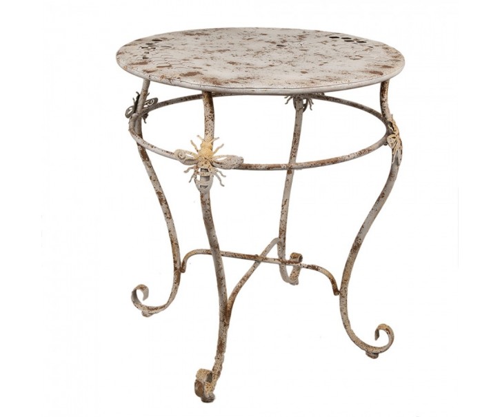 Bílý antik kovový zahradní bistro stůl se včelkami French - Ø 69*76 cm Clayre & Eef