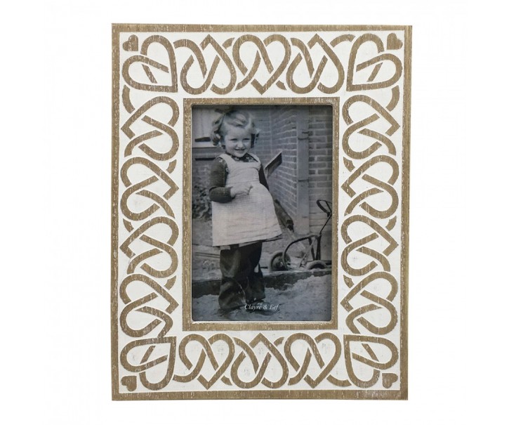 Béžovo-hnědý fotorámeček se srdíčkovými ornamenty - 19*1*24 cm / 10*15 cm Clayre & Eef