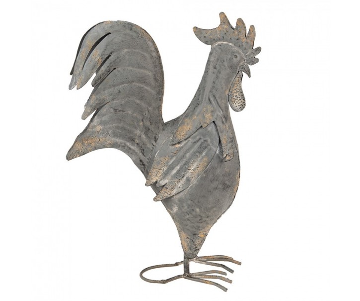 Šedá antik plechová zahradní dekorace kohout - 30*14*40 cm Clayre & Eef