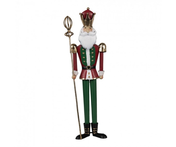 Červeno-zelená antik kovová dekorace socha Louskáček - 11*8*36 cm Clayre & Eef