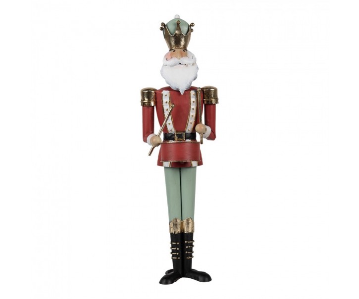 Červeno-zelená antik kovová dekorace socha Louskáček - 12*12*37 cm Clayre & Eef