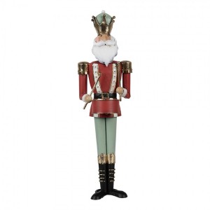Červeno-zelená antik kovová dekorace socha Louskáček - 12*12*37 cm