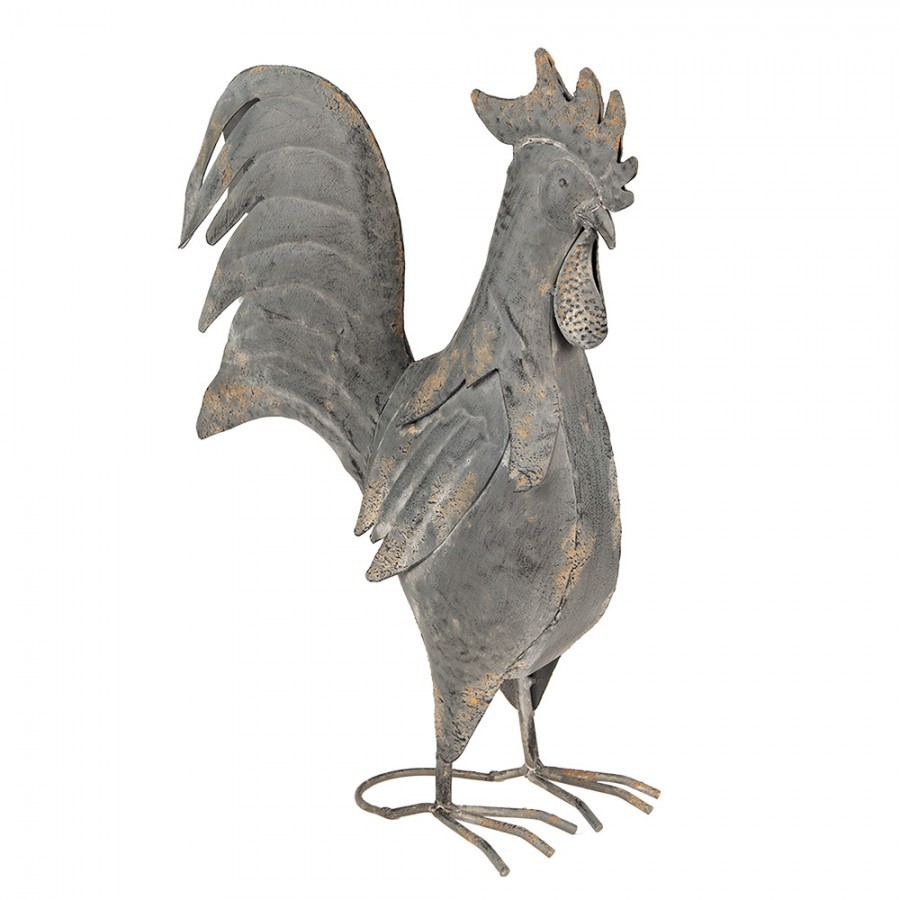 Šedá antik plechová zahradní dekorace kohout - 30*14*40 cm Clayre & Eef Šedá antik plechová zahradní dekorace kohout - 30*14*40 cm Clayre & Eef