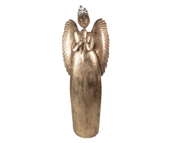 Zlatá antik kovová dekorace anděl v životní velikosti Christmas Angel - 74*31*204 cm Clayre & Eef