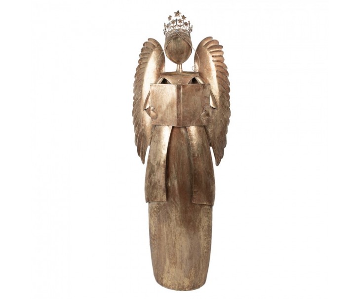 Zlatá antik kovová dekorace anděl v životní velikosti Christmas Angel - 62*25*169 cm Clayre & Eef