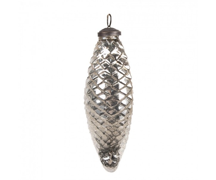 Stříbrná skleněná vánoční ozdoba ve tvaru šišky M - Ø 6*16 cm Clayre & Eef