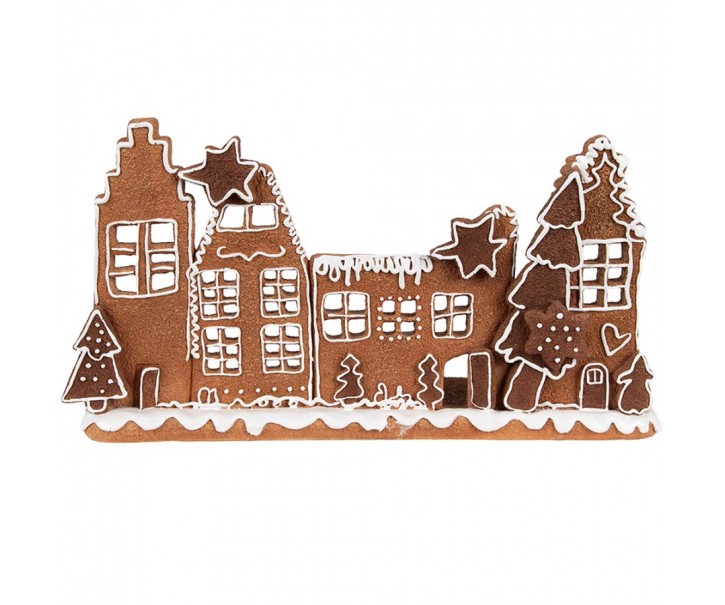 Svícen perníkové městečko na 4 čajové svíčky Gingerbread House - 27*9*15 cm Clayre & Eef
