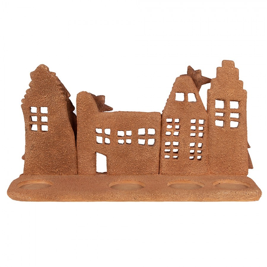 Svícen perníkové městečko na 4 čajové svíčky Gingerbread House - 27*9*15 cm Clayre & Eef Svícen perníkové městečko na 4 čajové svíčky Gingerbread House - 27*9*15 cm Clayre & Eef