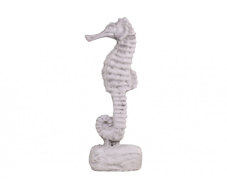 Šedá cementová dekorace mořský koník na podstavci - 8*6*17 cm Chic Antique