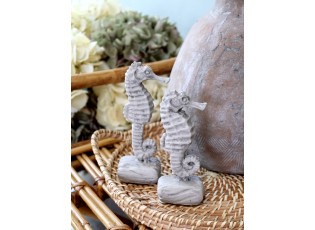 Šedá cementová dekorace mořský koník na podstavci - 8*6*17 cm