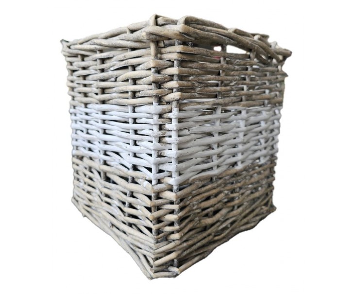 Hnědé antik hranaté ratanové stínidlo - 25*25*25 cm / E27 Clayre & Eef
