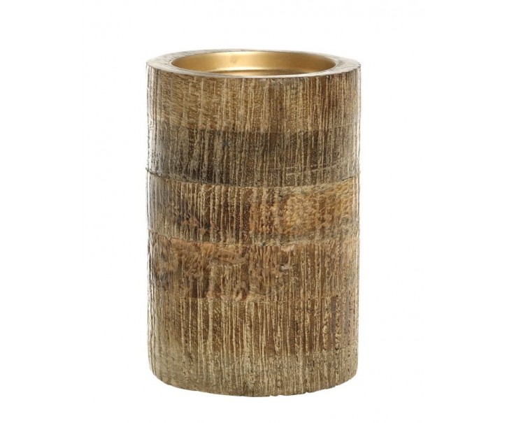 Dřevěný sloupovitý svícen na širokou svíčku Mango Wood L - Ø 10*15 cm Chic Antique