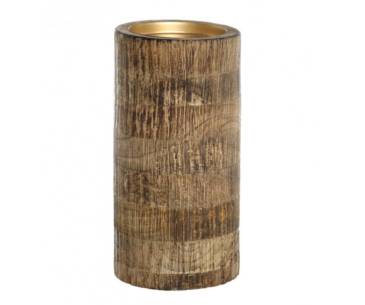 Dřevěný sloupovitý svícen na širokou svíčku Mango Wood XL - Ø 10*20 cm Chic Antique
