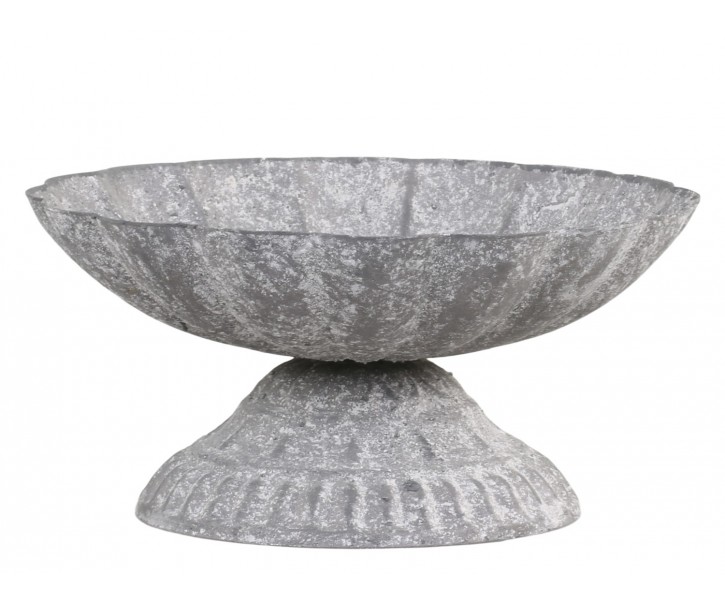Zinková antik dekorační plechová miska na noze Wallier - Ø 16*8 cm Chic Antique