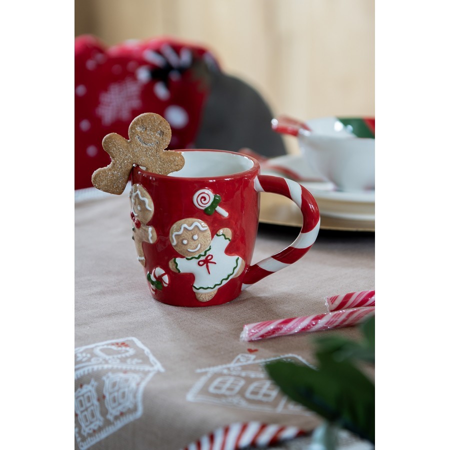 Červený hrnek s perníčky Gingerbread - 14*9*10 cm / 325 ml Clayre & Eef Červený hrnek s perníčky Gingerbread - 14*9*10 cm / 325 ml Clayre & Eef