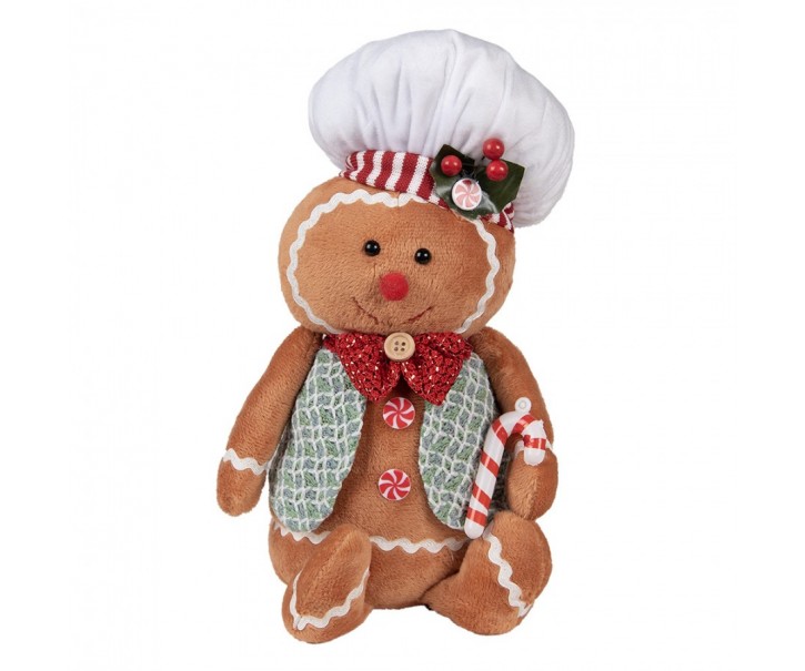 Hnědá vánoční plyšová dekorace Perníček Gingerbread - 19*14*35 cm Clayre & Eef