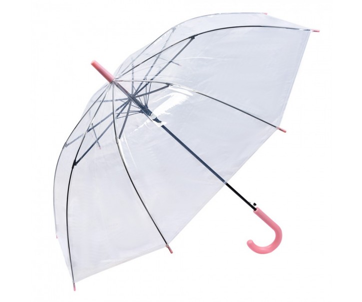 Transparetní deštník s růžovým držadlem pro dospělé - Ø 98*80 cm Clayre & Eef