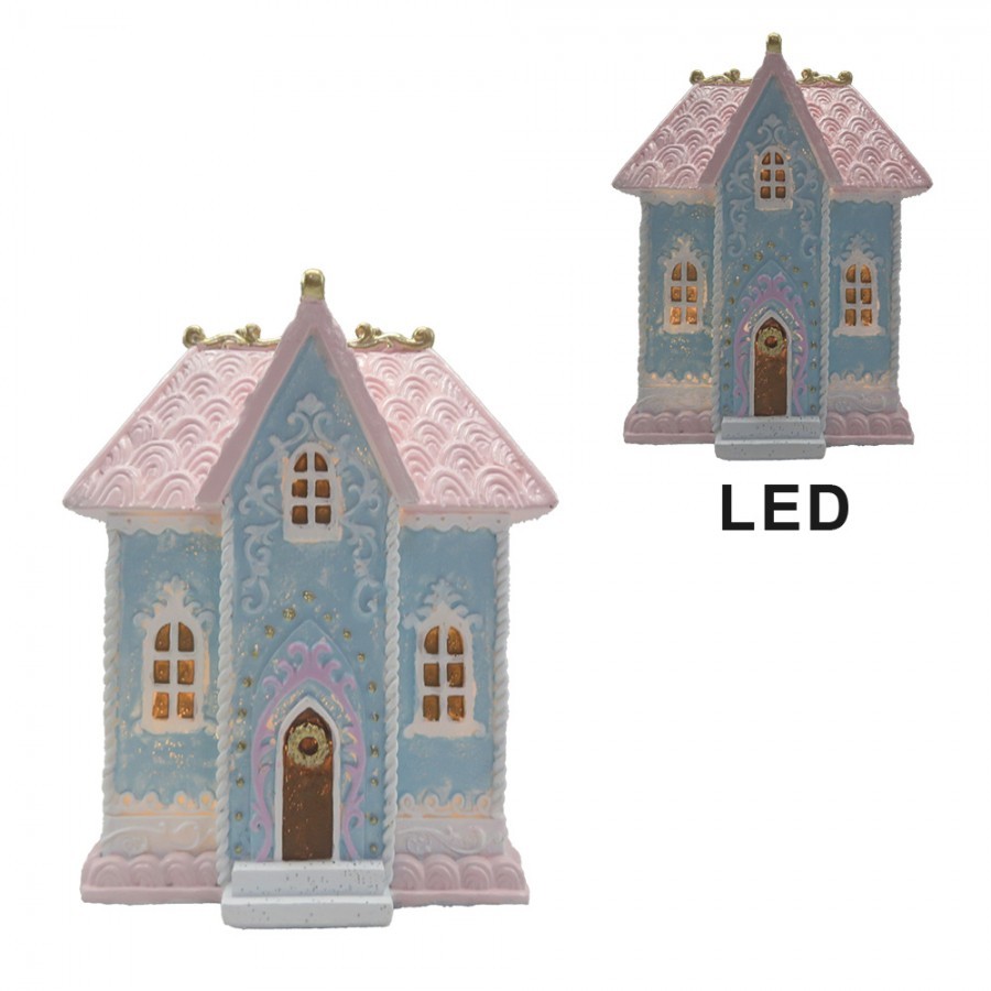 Modro-růžový svítící domek s led světýlky - 12*9*15 cm Clayre & Eef Modro-růžový svítící domek s led světýlky - 12*9*15 cm Clayre & Eef
