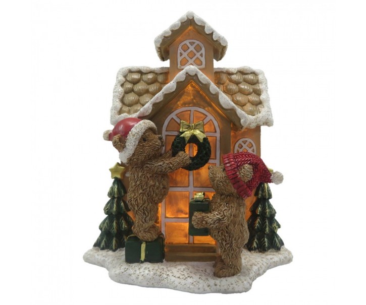 Svítící perníková chaloupka s medvídky Gingerbread House - 15*10*18 cm Clayre & Eef