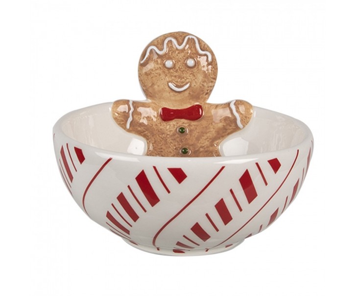 Bílá keramická miska Perníček Gingerbread - Ø 12*6 cm / 250 ml Clayre & Eef