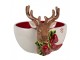 Dekorativní bíločervená keramická miska s jelenem Deer - 21*16*7 / 14 cm / 700 ml Clayre & Eef