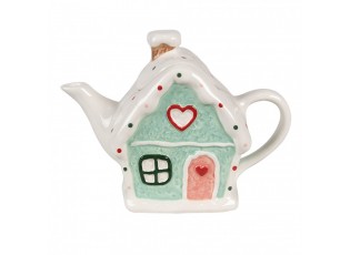 Zelená keramická konvička chaloupka Gingerbread Green - 21*10*15 cm / 600 ml