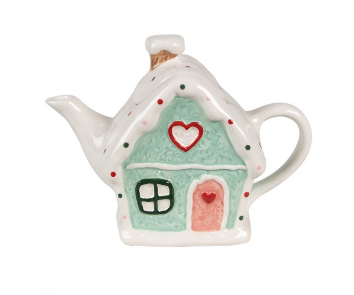 Zelená keramická konvička chaloupka Gingerbread - 21*10*15 cm / 600 ml Clayre & Eef