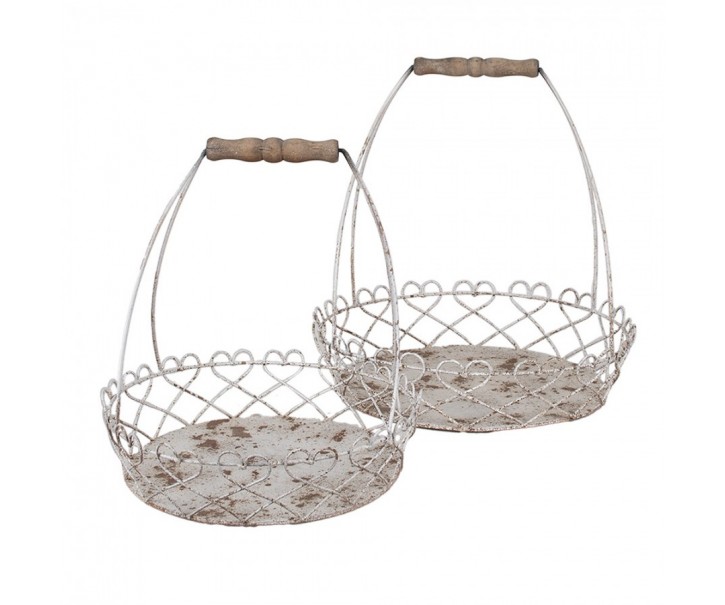 Sada 2ks šedých kovových vintage košíků La Roque s patinou - Ø39 *42 cm / Ø30cm Clayre & Eef