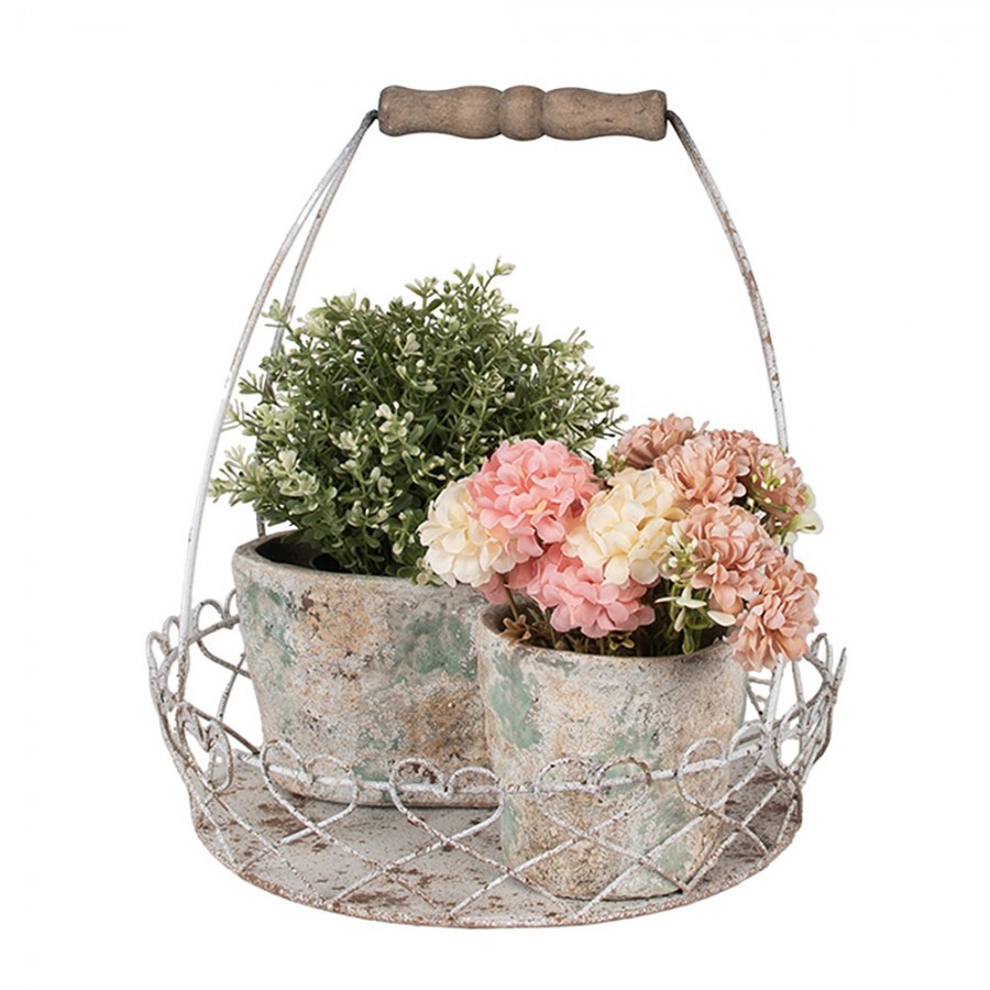 Sada 2ks šedých kovových vintage košíků La Roque s patinou - Ø39 *42 cm / Ø30cm Clayre & Eef Sada 2ks šedých kovových vintage košíků La Roque s patinou - Ø39 *42 cm / Ø30cm Clayre & Eef