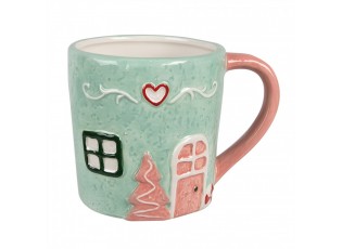 Zelený keramický hrnek v dekoru chaloupky Gingerbread Green - 13*9*9 cm / 350 ml