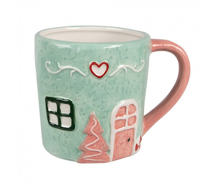 Zelený keramický hrnek v dekoru chaloupky - 13*9*9 cm / 350 ml Clayre & Eef
