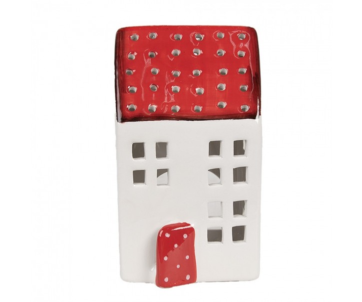 Bílo-červený svícen porcelánový domek - 8*8*15 cm Clayre & Eef
