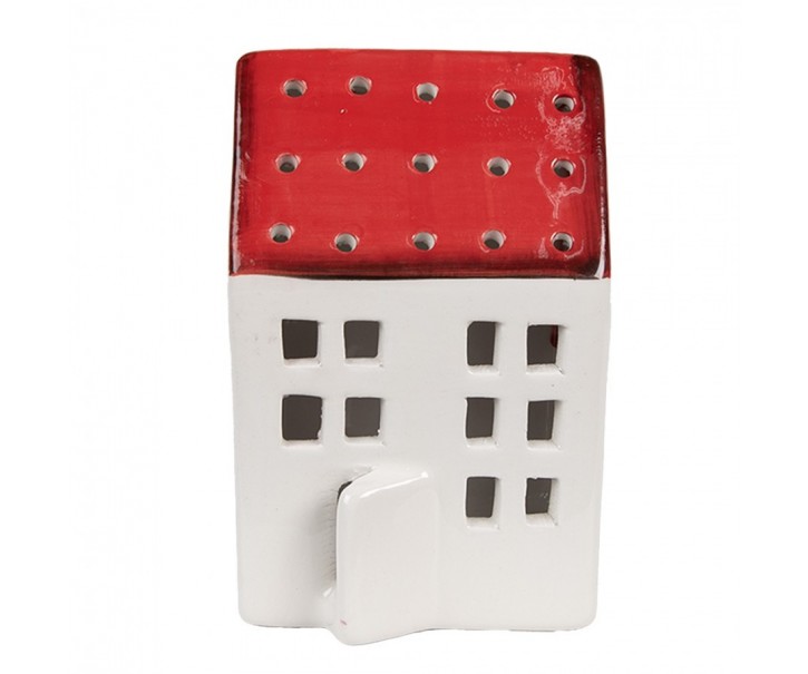 Bílo-červená dekorace porcelánový domek - 8*7*12 cm Clayre & Eef