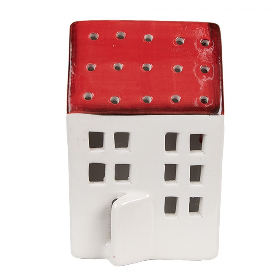 Bílo-červená dekorace porcelánový domek - 8*7*12 cm