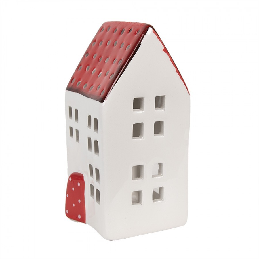 Bílo-červený svícen porcelánový domek - 8*8*15 cm Clayre & Eef Bílo-červený svícen porcelánový domek - 8*8*15 cm Clayre & Eef