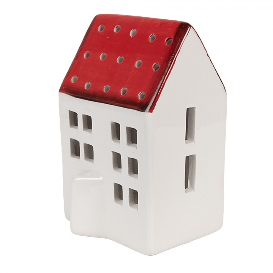 Bílo-červená dekorace porcelánový domek - 8*7*12 cm Clayre & Eef Bílo-červená dekorace porcelánový domek - 8*7*12 cm Clayre & Eef