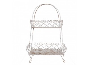 Šedý dvoupatrový kovový vintage etažér La Roque s patinou - 47*24*66 cm