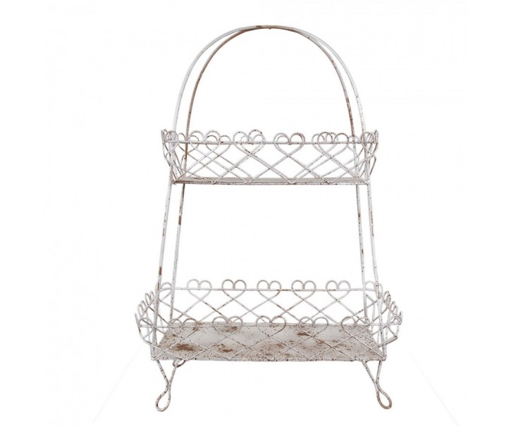 Šedý dvoupatrový kovový vintage etažér La Roque s patinou - 47*24*66 cm Clayre & Eef
