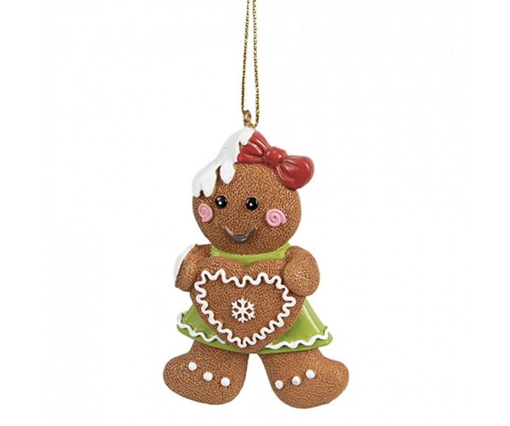 Hnědá vánoční závěsná ozdoba holčička Perníček Gingerbread - 5*1*8 cm Clayre & Eef
