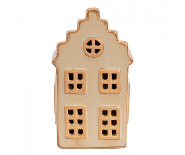 Béžový porcelánový svítící domek - 6*6*11 cm Clayre & Eef