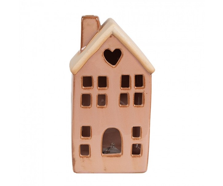 Hnědý porcelánový svítící domek - 8*6*15 cm Clayre & Eef