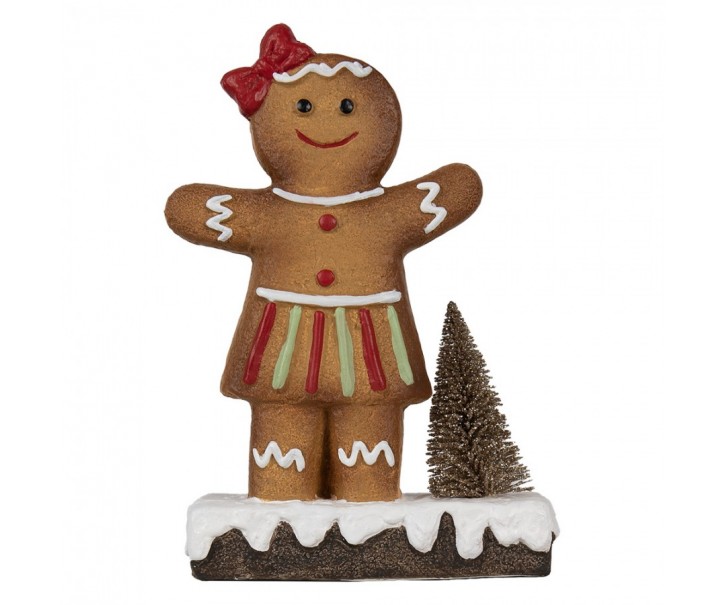 Hnědá vánoční dekorace holčička Perníček Gingerbread - 15*7*21 cm Clayre & Eef