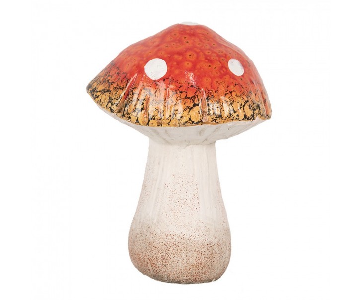 Bílo-červená keramická dekorace houba Muchomůrka S - 9*8*12 cm Clayre & Eef