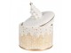 Bílo-zlatá keramická dóza s domky a stromkem - Ø 15 * 19 cm Clayre & Eef