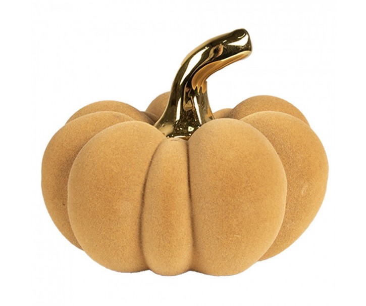 Oranžová keramická dekorace dýně Pumpkin - Ø 15*12 cm Clayre & Eef
